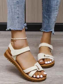 Donne Sandali comodi per attività all'aria aperta, sandali con cinturino a caviglia in punta aperta artificiale con cinturino intrecciato