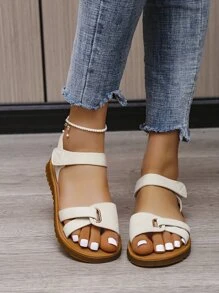 Donne Sandali comodi per attività all'aria aperta, sandali con cinturino a caviglia in punta aperta artificiale con cinturino intrecciato