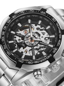 KEMANQI Men Hollow Out Mechanical Watch - Black - View 1