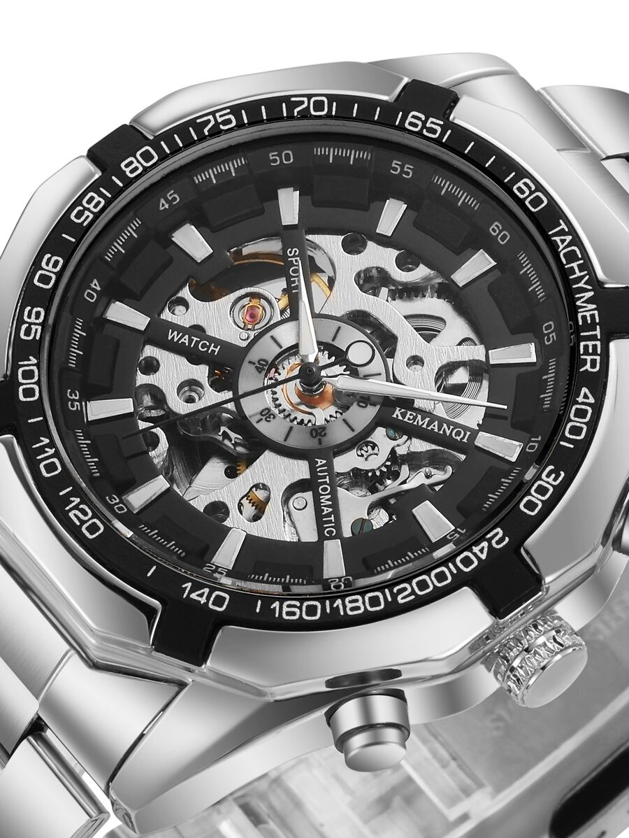 KEMANQI Men Hollow Out Mechanical Watch - Black - View 1