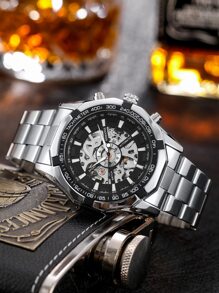KEMANQI Men Hollow Out Mechanical Watch - Black - View 2