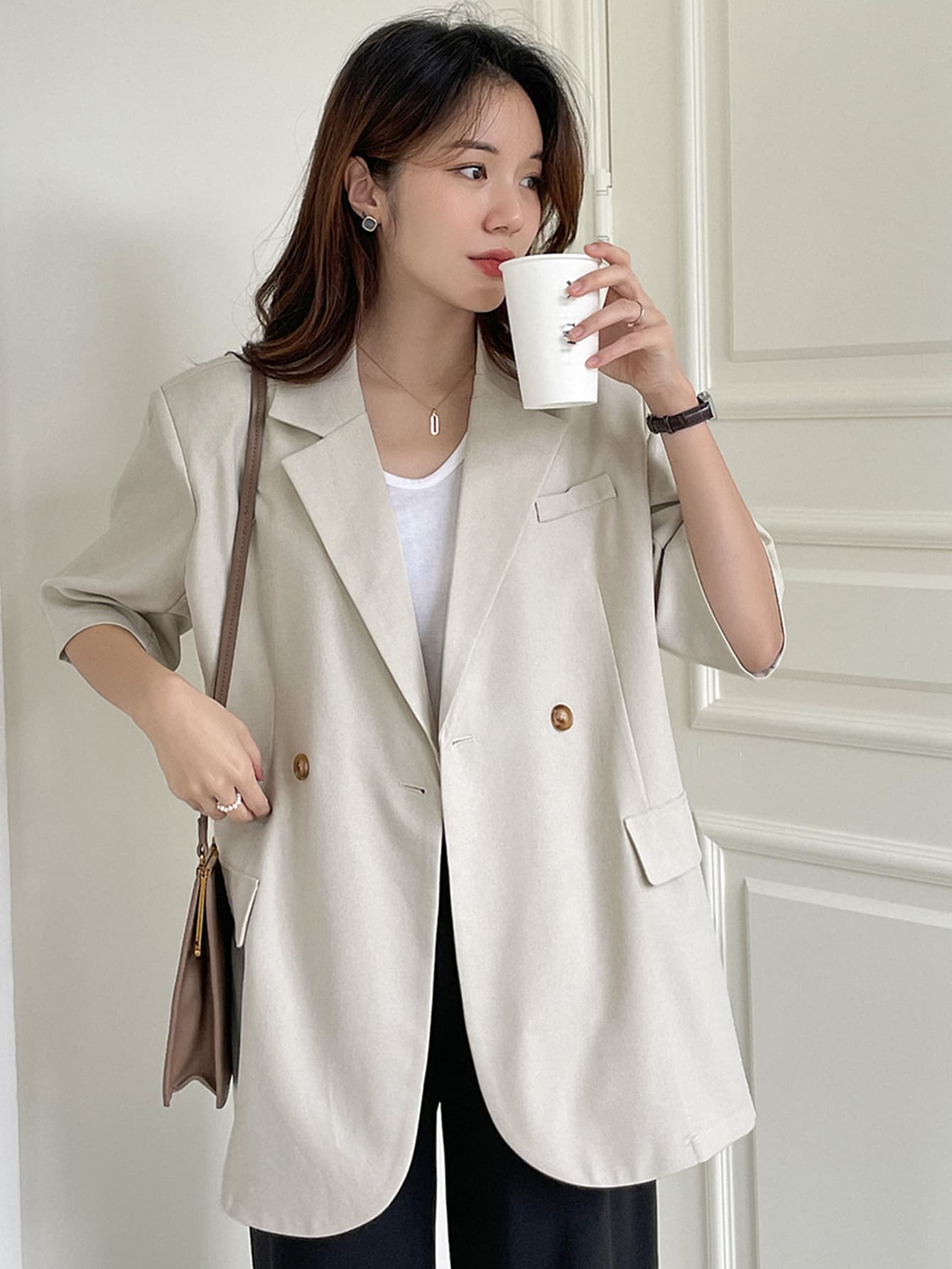 Lapel Collar Double Button Blazer