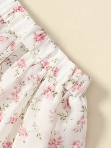 SHEIN Toddler Girls Ruffle Sleeve Top & Floral Print Skirt - Multicolor - View 6