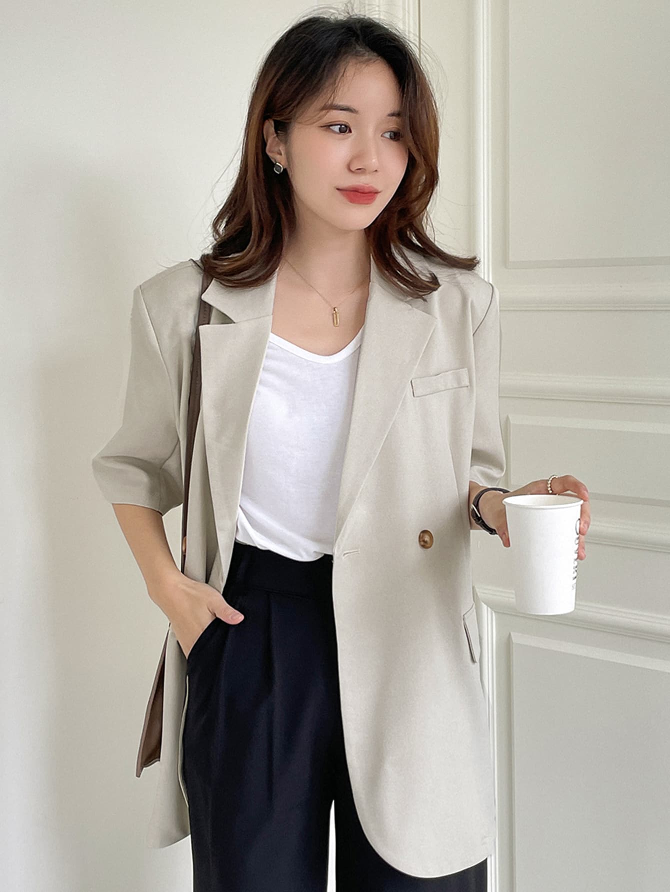 Lapel Collar Double Button Blazer