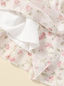 SHEIN Toddler Girls Ruffle Sleeve Top & Floral Print Skirt - Multicolor - View 8