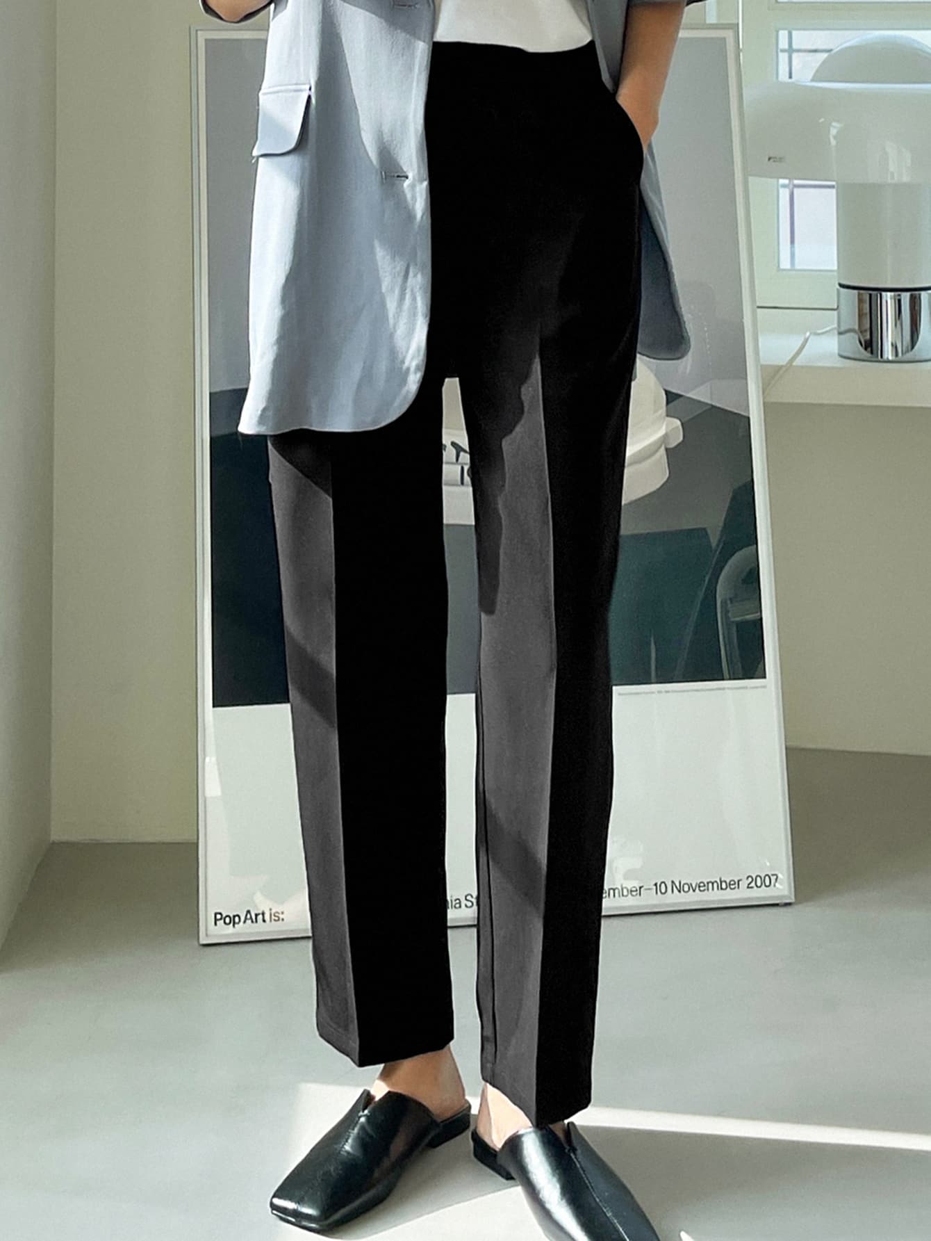 Solid Slant Pockets Straight Leg Pants,Women Dress Pants