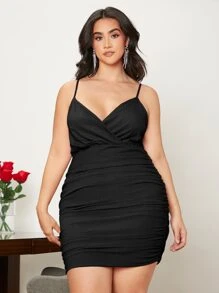 SHEIN Privé Vestido ajustado de tirantes fruncido - Negro - Ver 3