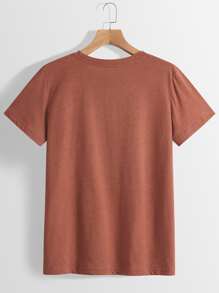 SHEIN LUNE Floral Print Round Neck Tee - Rust Brown - View 2