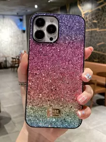 情人节亮片 1 件高端渐变彩虹色保护壳适用于 iPhone，防摔防震，适合女性 - 彩色 - 查看 1
