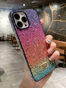 情人节亮片 1 件高端渐变彩虹色保护壳适用于 iPhone，防摔防震，适合女性 - 彩色 - 查看 2