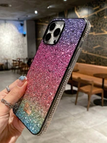 情人节亮片 1 件高端渐变彩虹色保护壳适用于 iPhone，防摔防震，适合女性 - 彩色 - 查看 3