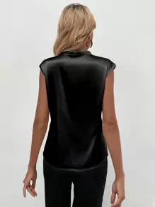 Solid Satin Blouse - Black - View 2