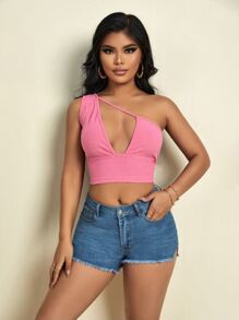 SHEIN SXY Shorts en mezclilla ribete sin dobladillo bajo con abertura - Azul lavado medio - Ver 5