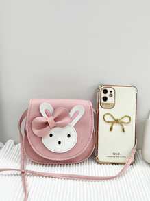 Girls Rabbit & Bow Decor Flap Saddle Bag - Pink - View 5