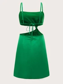 Backless Knot Satin Cami Dress - Green - View 2