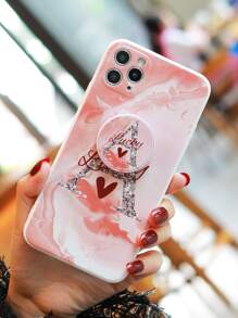 Letter Graphic Phone Case With Stand-Out Phone Grip - Multicolor - View 6
