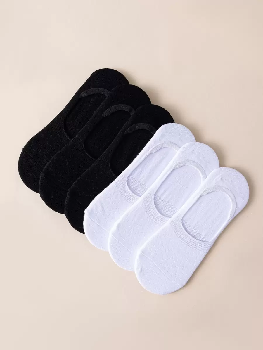 6pairs Solid Invisible Socks - Black and White - View 1