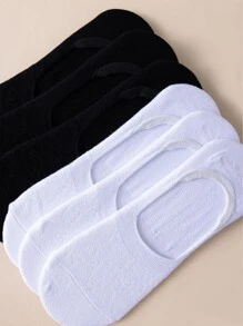 6pairs Solid Invisible Socks - Black and White - View 4