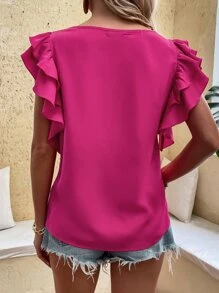 SHEIN Privé Blusa de manga con volante unicolor