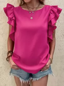 SHEIN Privé Blusa de manga con volante unicolor