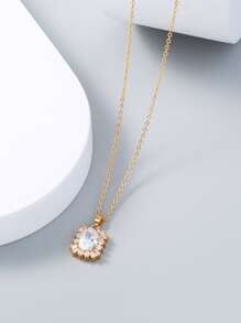Cubic Zirconia Decor Necklace - Yellow Gold - View 5