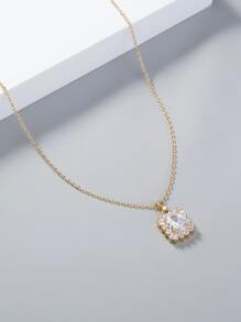 Cubic Zirconia Decor Necklace - Yellow Gold - View 2