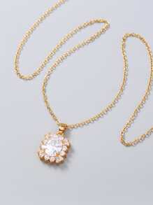 Cubic Zirconia Decor Necklace - Yellow Gold - View 1