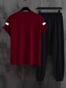 Manfinity Men Reflective Brush Print Tee & Drawstring Waist Sweatpants - Multicolor - View 2