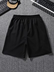 Manfinity Homme Loose Men's Expression Print Drawstring Waist Shorts - Black - View 2