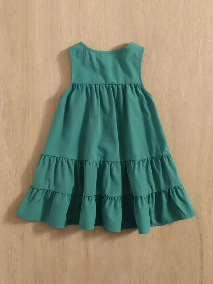 Baby Girl Half Button Ruffle Hem Dress,Kids