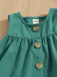 SHEIN Baby Girl Half Button Ruffle Hem Dress - Cadet Blue - View 3