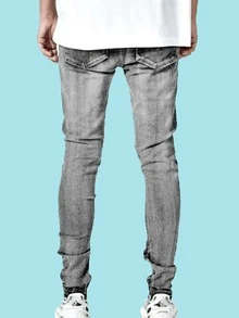Quần Jeans Nam Túi Bị tách Đồ họa - Xám - Xem 2