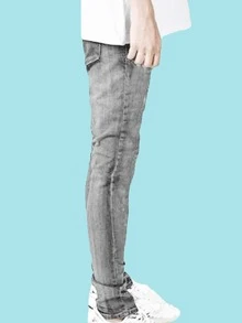 Quần Jeans Nam Túi Bị tách Đồ họa - Xám - Xem 3