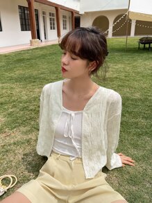 DAZY Knot Front Lace Blouse Without Tank Top - Beige - View 5