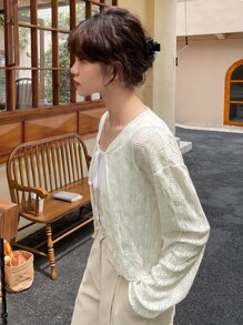 DAZY Knot Front Lace Blouse Without Tank Top - Beige - View 8