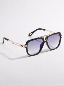 1pc Men's Oversized Metallic Square Frame Vintage Casual Versatile Decorative Fashion Glasses Suitable For Outdoor Activities Shades Accessories Beach Accessories Glasses Shades For Summer Beach Vacation,Outdoor,Travel