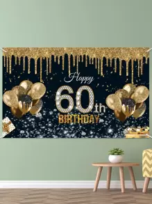 1入組60周歲生日派對裝飾背景布 - 彩色 - 查看 1