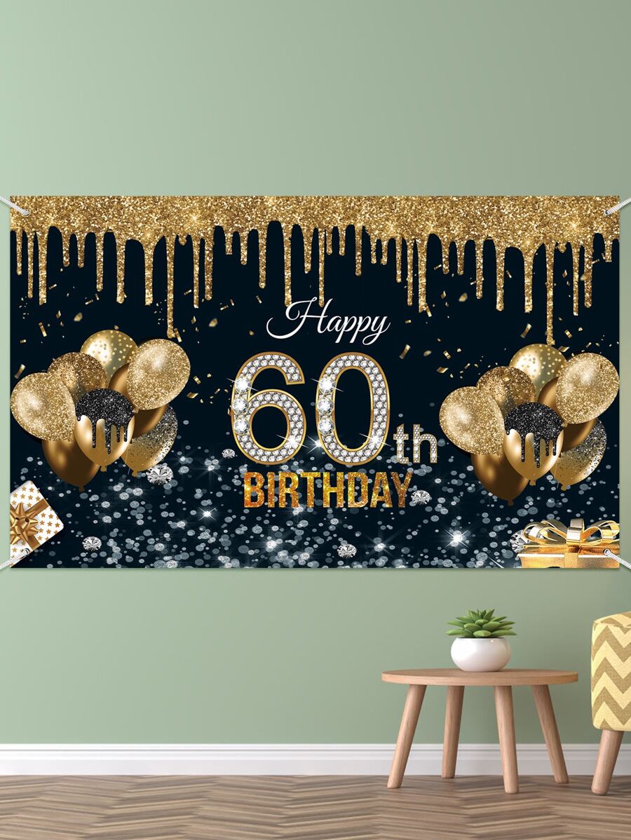 1入組60周歲生日派對裝飾背景布 - 彩色 - 查看 1