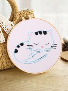 Bordado a mano con patrón de gato - Multicolor - Ver 1