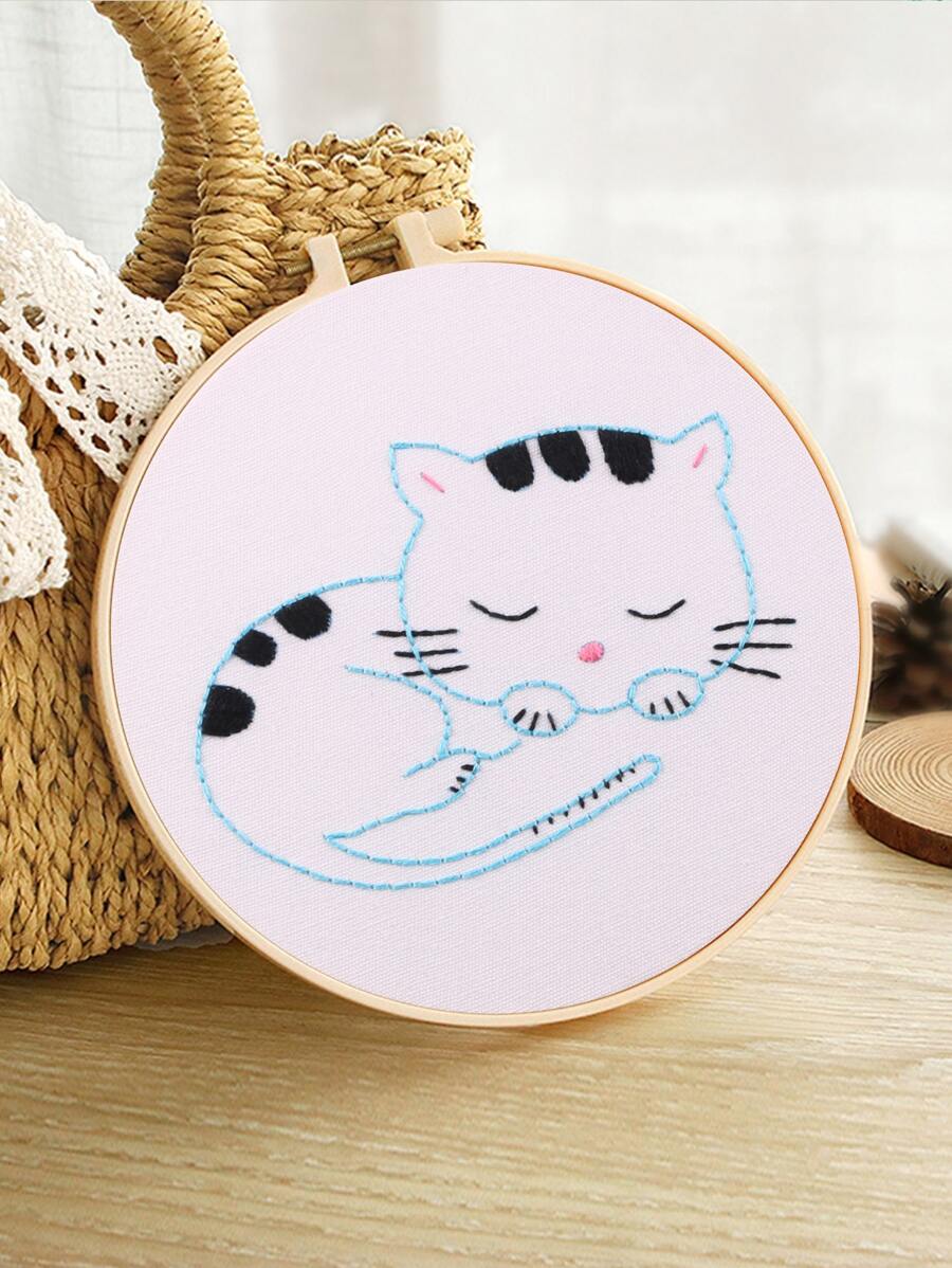 Bordado a mano con patrón de gato - Multicolor - Ver 1