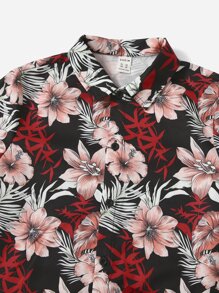 SHEIN Bộ hai mảnh Trai Thắt nút Nút phía trước Hoa Giải trí - Màu Đỏ Sâu - Xem 3