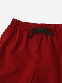 SHEIN Bộ hai mảnh Trai Thắt nút Nút phía trước Hoa Giải trí - Màu Đỏ Sâu - Xem 4