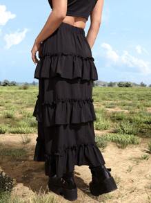 ROMWE Goth Renaissance Solid Ruffle Hem Layered Skirt