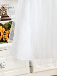 Contrast Lace Ruffle Trim Mesh Flower Young Girl Dress - White - View 6