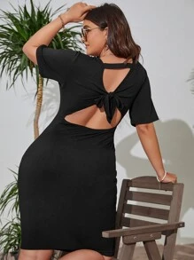 Vestido ajustado con abertura con cordón trasero - Negro - Ver 5