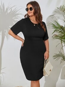 Vestido ajustado con abertura con cordón trasero - Negro - Ver 3