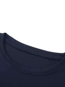 Manfinity Homme 男士字母圖案T恤 - 藏蓝色 - 查看 4