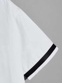 ROMWE MEN Prep Nam Lá thư Cổ bóng chày Nút phía trước Áo sơ mi - trắng - Xem 3