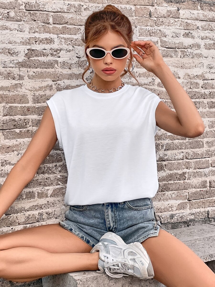 SHEIN EZwear Solid Crew Neck Tank Top