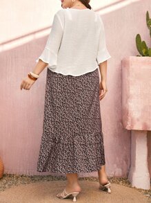 Mulvari Plus Ditsy Floral Ruffle Hem Cami Dress With Tie Front Flounce Sleeve Top - Multicolor - View 2